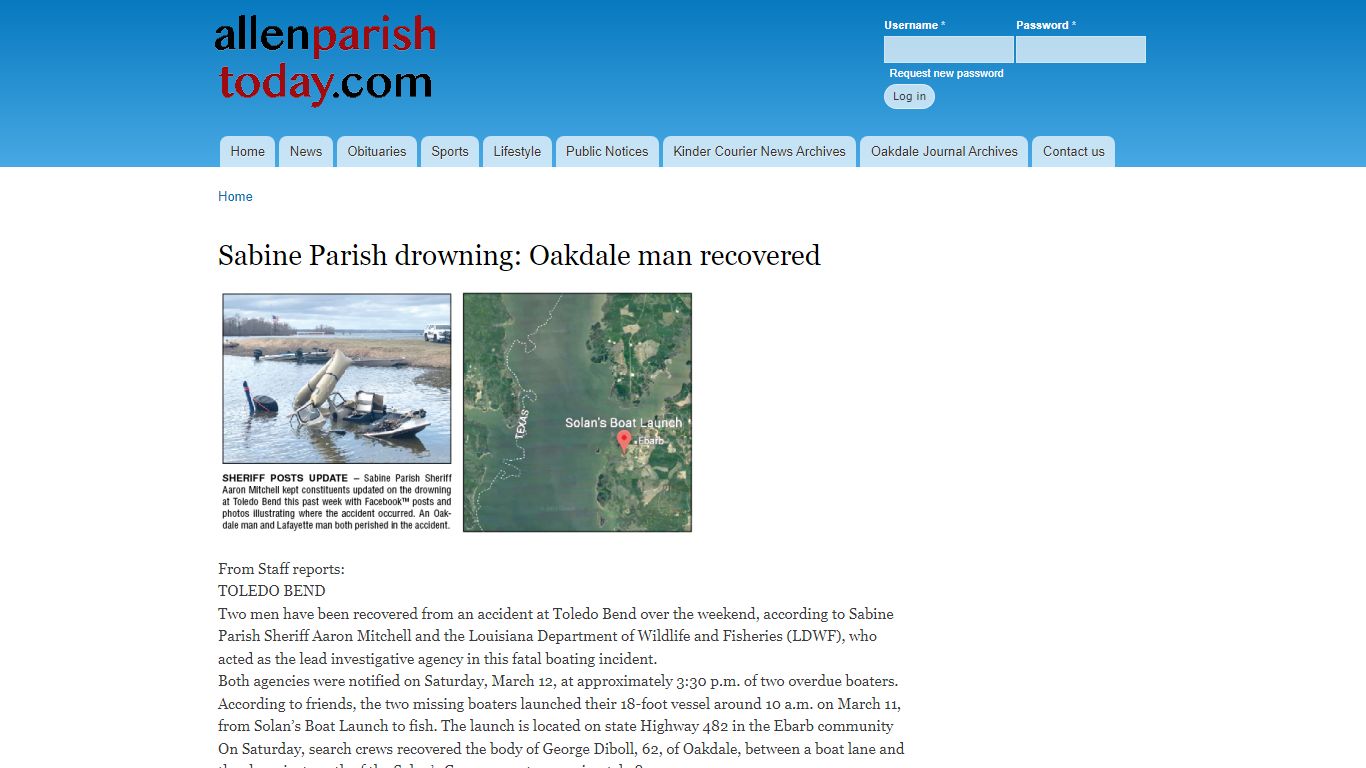 Sabine Parish drowning: Oakdale man recovered